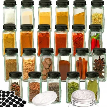 Sklenice NÁDOBY NA KOŘENÍ 24KS Sklenice Sklenice Kořenící organizér SAMOLEPKY