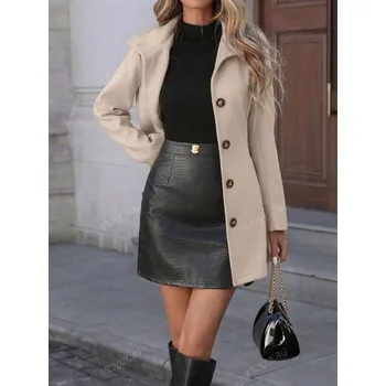 Dámský kabát SHEIN BÉŽOVÝ JEDNOŘADÝ KABÁT (XL)