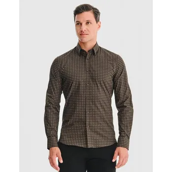 Pánská košile Slimovaná hnědá pánská košile s geometrickým vzorem Pako Lorente vel 3XL