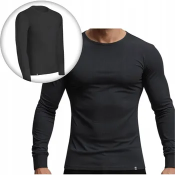 Pánské tričko PÁNSKÉ TRIČKO S DLOUHÝM RUKÁVEM KLASICKÉ ČERNÉ BAVLNĚNÉ TEPLÉ S PRUHY 3XL