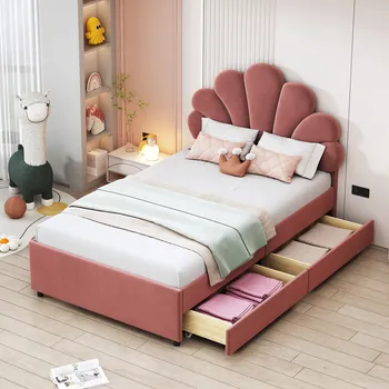 Postel Jednolůžková dřevěná postel Arhatreya 90x200 v odstínech růžové