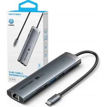 Dokovací stanice USB-C 8v1 Vention 4K 60 Hz 100 W PD 0.15 m