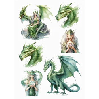 Jedlá dekorace na dort Jedlý tisk – Dračí královna a smaragdoví draci A4 Fondánový list