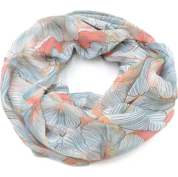 Šála Tunelová šála - oranžovo-bílá s květinovým potiskem