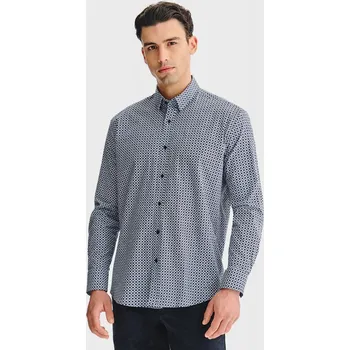 Pánská košile Tmavě modrá pánská košile s geometrickým vzorem Regular Pako Lorente vel