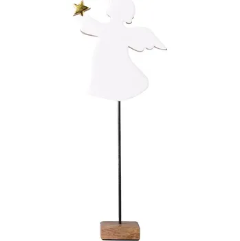 Dekorace dřevo, smalt 200x78x483mm anděl na postavení, bílá