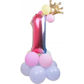 Balónek Sada balónků číslice 1 s korunou, barevné balónky