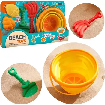 Dětské zboží Woopie plážový set do písku tropické ovoce se skládacím kyblíkem, lopatkou, hráběmi a formičkami