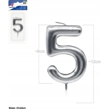 Dortová svíčka Stříbrná narozeninová svíčka Číslice 5 na dort 12 cm