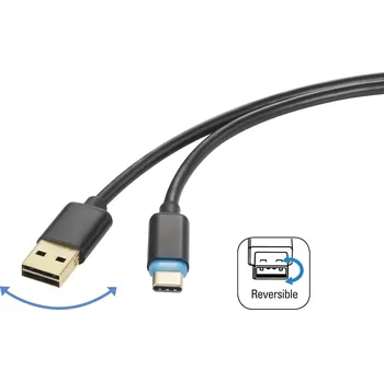 elektrický kabel Renkforce USB kabel USB 2.0 USB-A zástrčka, USB-C ® zástrčka 1.50 m černá oboustranně zapojitelná zástrčka RF-4758090