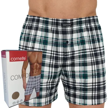 Boxerky CORNETTE boxerky COMFORT bavlna volné boxerky 002/341 kostkované zeleň ecru L