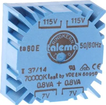 Transformátor Toroidní transformátor, počet výstupů: 2, sekundární napětí: 2 x 7V ac, Plošný spoj, Kolík, 39.6 x 39.6 x 18.5mm