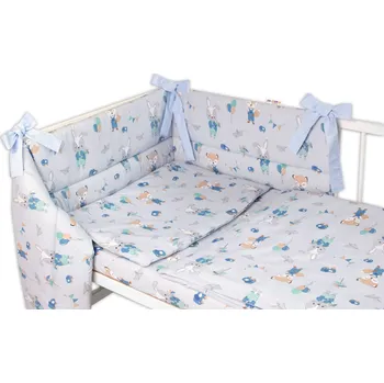 Povlečení Baby Nellys 3-dílná sada Mantinel s povlečením Liška a zajíc modré 135x100 cm
