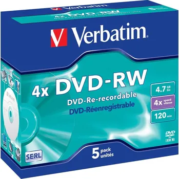 Ukládání dat Verbatim DVD-RW 4,7 GB 4× jewel box 5 ks