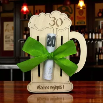 Dárková krabička Dřevěná karta na peníze Pulitr piva s číslem 23