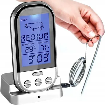 Kuchyňský teploměr BEZDRÁTOVÝ TEPLOMĚR NA GRIL, UDÍRNY, MĚŘENÍ TEPLOTY MASA A POKRMŮ SONDOU