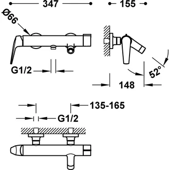 Vodovodní baterie TRES FUJI Steel nástěnná baterie pro vanu nebo sprchu 28117001AC