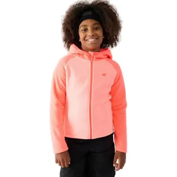 Pánská móda Dívčí flísová mikina se zipem 4F JUNIOR-FLEECE-JWAW24TFLEF208-64N-SALMON CORAL NEON Oranžová 158