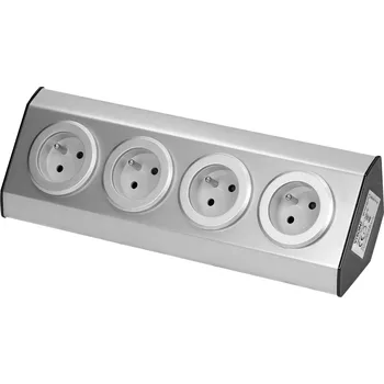 Elektrická zásuvka VIRONE Nerezový rohový zásuvkový blok bez kabelu 4x 230V stříbrná