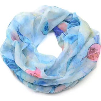 Šála Tunelová šála - modrá s potiskem listů