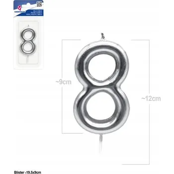 Dortová svíčka Elegantní stříbrná Číslice 8 Narozeninová svíčka na dort