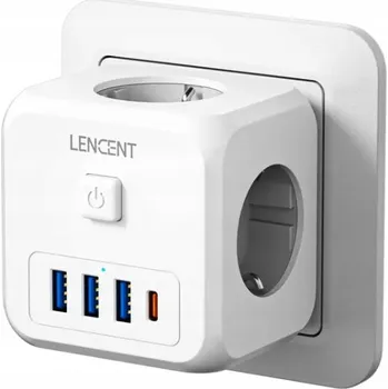 Elektrická zásuvka Zásuvka rozbočka Lencent 7 v 1 3 x zásuvka, 3 x USB-A, 1 x USB-C PD 35W