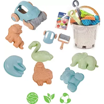 Hračka na písek Woopie Green sada na písek s kyblíkem a autíčkem, 10 dílů, biologicky rozložitelný materiál