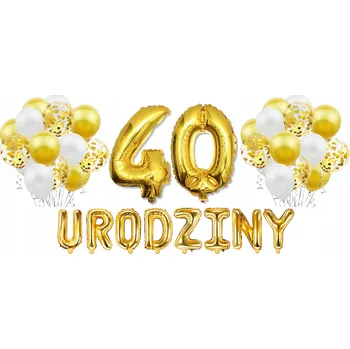 Balónek Sada ZLATÉ BALÓNKY k 40. NAROZENINÁM bílé konfety