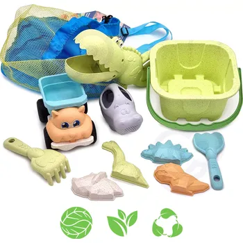 Hračka na písek Woopie Green ekologická sada na písek s kyblíkem a krokodýlí lopatkou, 10 dílů v batohu