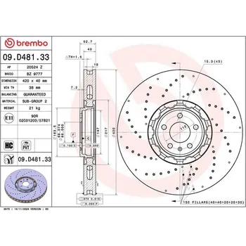 Brzdový kotouč BREMBO 09.D481.33 Brzdový kotouč (09.D481.33)