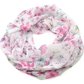 Šála Tunelová šála - bílo-růžová s květinovým vzorem