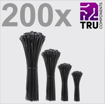 Stahovací páska TRU COMPONENTS TC-12888552, T24CA070, stahovací pásky, 3.6 mm, 100 mm, 150 mm, 200 mm, 300 mm, černá, odolná vůči UV záření, 200 ks
