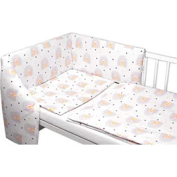 Povlečení Baby Nellys 3-dílná sada Mantinel s povlečením Rainbow bílá s potiskem 120x90 cm