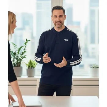 Pánské tričko pánské tričko polo LONSDALE - NAVY - XL (Lonsdale 2 Stripe Long Sleeve Polo Shirt Mens)