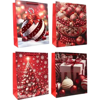 Dárková taška Dárková taška, „Stromeček, vánoční koule, dárek“, červené 26×32cm