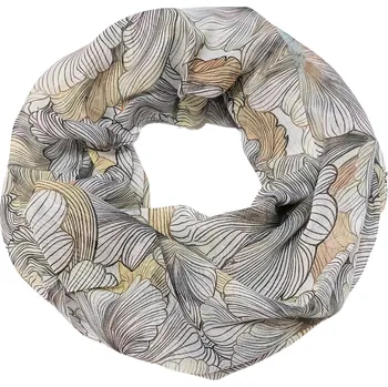 Nákrčník Tunelová šála - béžovo-bílá s květinovým potiskem