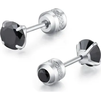 Náušnice Elegantní ocelové náušnice se zirkonem | šperk 2 ks - A-Stříbrná černá , 2mm