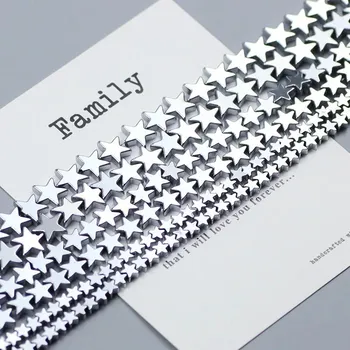 Náramek Hvězdicové hematit korálky | šperky - Stříbrná (bílá K) , 10mm 48ks 1 pramen