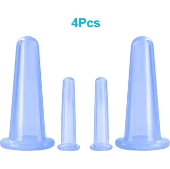 Masážní přístroj 4 ks Silikonové baňky proti celulitidě a vráskám | masážní pomůcka, péče o pleť - modrá