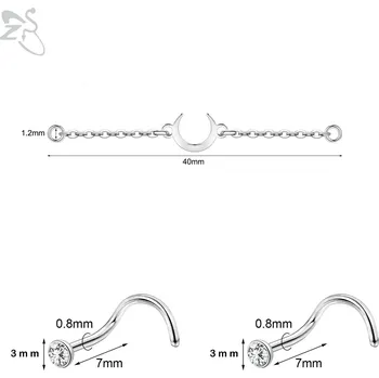 Piercing Dvojitý měsíční řetízkový piercing do nosu | tělový šperk 3 ks - 40mm stříbrná