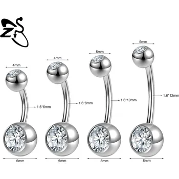 Piercing Ocelový piercing do pupíku s krystalem | tělový šperk - Styl 2 Stříbrný , 6mm