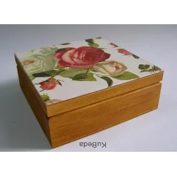 Dárková krabička Dřevěná krabička s víkem 12 x 12 cm - Růže