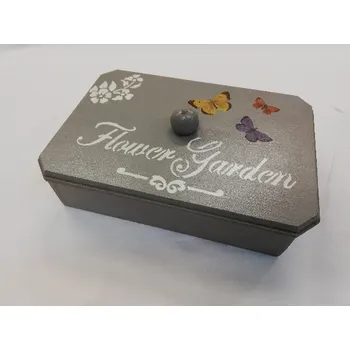 Dárková krabička Dřevěná krabička s víkem 21 x 9 cm - zahrada na šedé