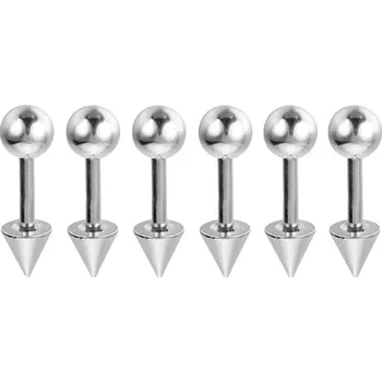 Náušnice Ocelové šroubovací náušnice set 6ks | tělový šperk - Míč x Kužel , 1,2x6x5mm