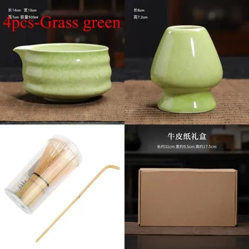 Keramická miska na matcha čaj | miska na polévku - 4 ks - Trávová zelená
