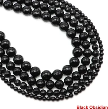 Náramek Korálky z přírodního kamene 4–10 mm | šperky - Černý obsidián , 4mm 85-92 ks