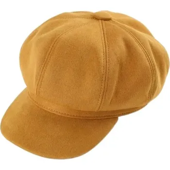 Čepice Stylový dámský baret z broušeného semiše | zimní čepice - Žluť