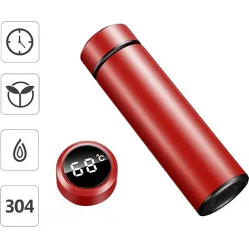 Termohrnek Chytrý nerezový termohrnek s displejem | cestovní nádobí - Červená2 , 500ml