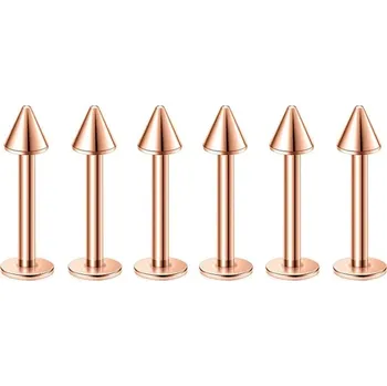 Piercing Elegantní ocelový labret piercing s hrotem | šperk 6 ks - Růžové zlato , 1,2x10x3mm