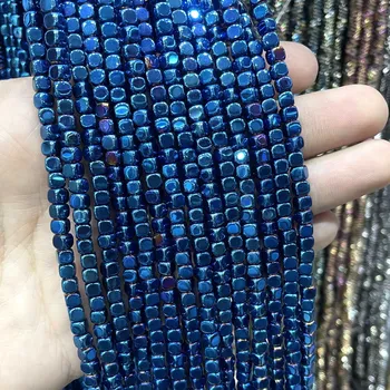 Barevné hematitové kamenné korálky kostky | šperky - Modrý , 3x3mm cca 130 ks